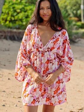 Ava Sky Pink, Orange & Purple Floral Dress